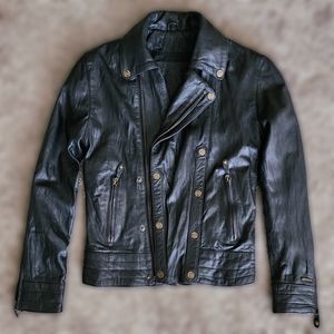 ZANEROBE Australia Ladies XS Black Leather Moto Jacket US 2